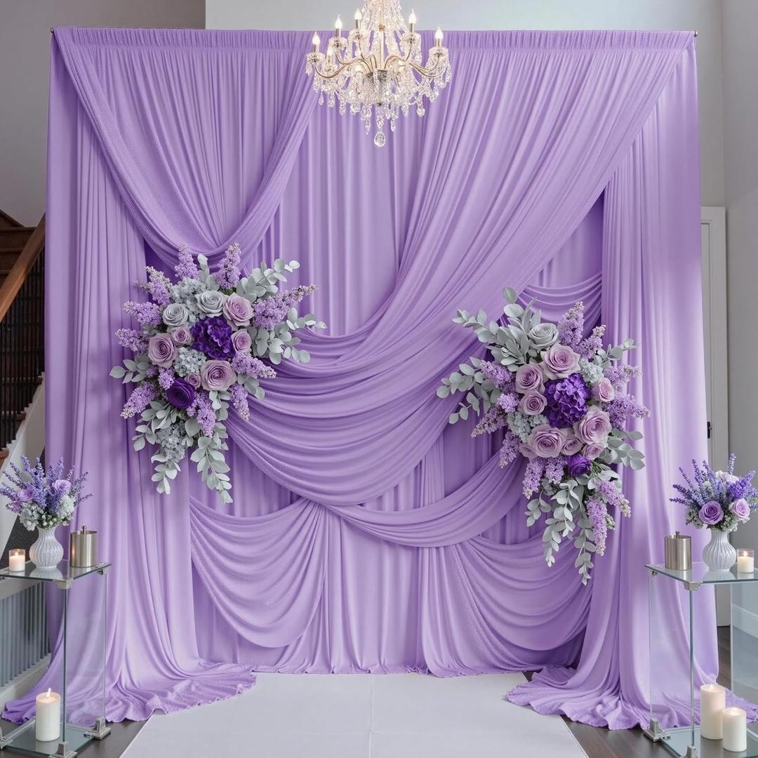 50ft15ft Taro Purple Backdrop Curtain for Wedding Parties, 10 Panels Wrinkle Free 15 FT Long Polyester Photo Backdrop Drapes Back Drop Cloth for Birthday Photography Background, W5' x H15'