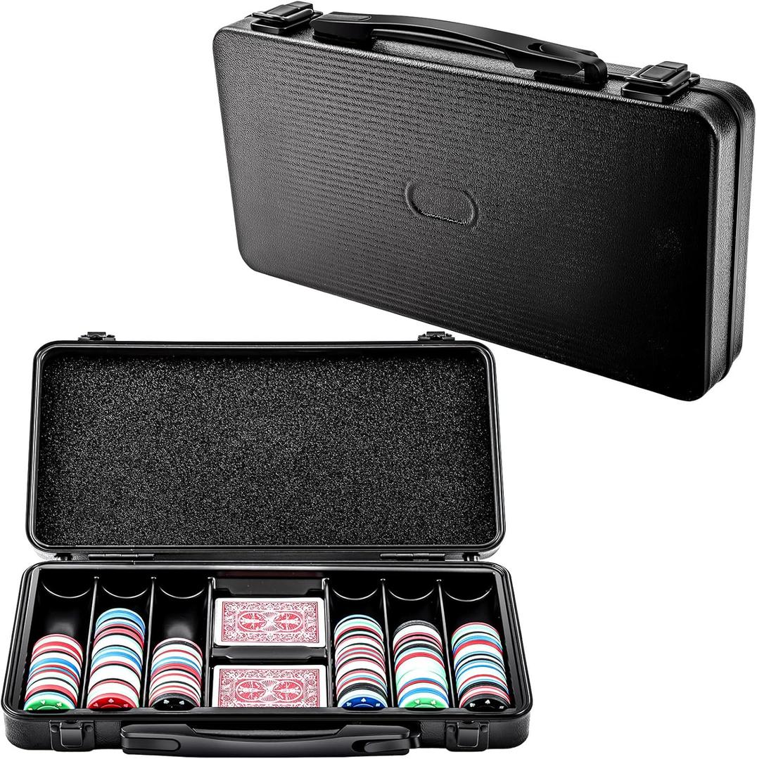 Chunful 300 Pcs Capacity Poker Chip Case 15.8 x 7.9 x 2.4 Inch Empty Poker Chips Holder Black Storage Carrying Case with Full Protection