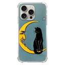 Vintage Moon and Black Cat Phone Case Compatible with iPhone 16 Pro, Hippie Trippy Cat and Moon Case for iPhone 16 Pro, Trendy Cool TPU Bumper Phone Case Cover