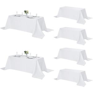 Fokitut Pack of 6 Rectangle Tablecloth, 90x156 Inch, Stain Resistant and Wrinkle Polyester Table Cloth, Fabric Table Cover for Kitchen Dining, Wedding, Party, Holiday Dinner-White