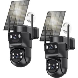 4K Solar Security Cameras Wireless Outdoor, 2.4G/5Ghz WiFi Cameras for Home Security, Dual Lens Solar Camera with Auto Tracking, Human Detection, Color Night Vision, Spotlight Siren, Alexa