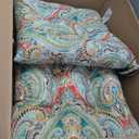 Pillow Perfect Paisley Indoor/Outdoor Chair Seat Cushion with Ties, Tufted, Weather, and Fade Resistant, 2 Count, Square Corner - 18.5" x 19"