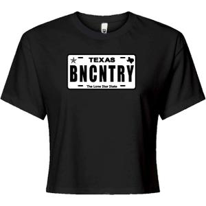 Texas License Plate BNCNTRY Womens Cropped T-Shirt, Soft Cotton Blend, Crop Top (Black, XS)