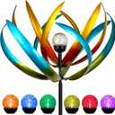 83" Large Solar Wind Spinner Outdoor Metal - Kinetic Tulip Flower Sculpture with Multi-Color Changing LED Crackle Glass Ball - Waterproof Garden Stake Art for Patio, Lawn, and Yard Decoration