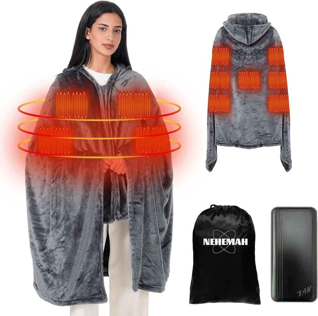 Heating Blanket with 20000mAh 22.2W Power Bank, 71''x 43'' Large Size for Big Man, 3 Heating Levels Portable Battery-Powered Blanket Shawl for Outdoors, 11 Quick Heating Zones Blanket/1-6H Timer