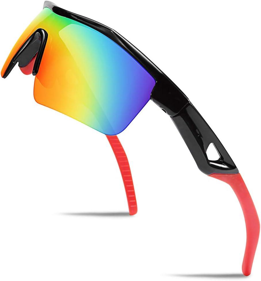 FEISEDY Kids Teens Baseball Polarized Sunglasses Sports TR90 Frame Boys Girls Cycling B2454 (Black-red)