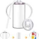 Vermida Sublimation Sippy Cup Blank with Handle, 12oz Stainless Steel Sippy Cups, Kids Cups with Straws and Lids Spill Proof Double Wall Vacuum Cup for Children