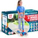 Outdoor Cruiser 3-Wheel Kids Scooter  with Lean-to-Steer Technology, Led Lighted Wheel, 4-Level Adjustable Height T-bar Handle, Support Kids Up to 150 Lbs, for Boys & Girls Ages 3-8, Blue and Red