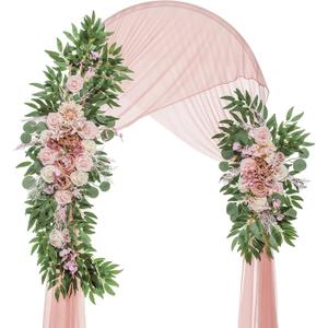 Wedding Arch Flowers, Artificial Flowers for Decoration, Large Flower Swag for Boho Styles Wedding Ceremony Floral Decor - Pack of 2 (Champagne&salmon Pink-style 2)