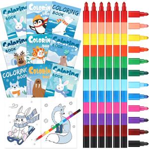 Funrous 24 Pcs Winter Christmas Coloring Books Bulk with 24 Stackable Crayons Glacier Polar Bear Snowman Penguin Drawing Pages Holiday Party Favors Goodie Bag Stuffers Filler Classroom Gifts(Glacier)