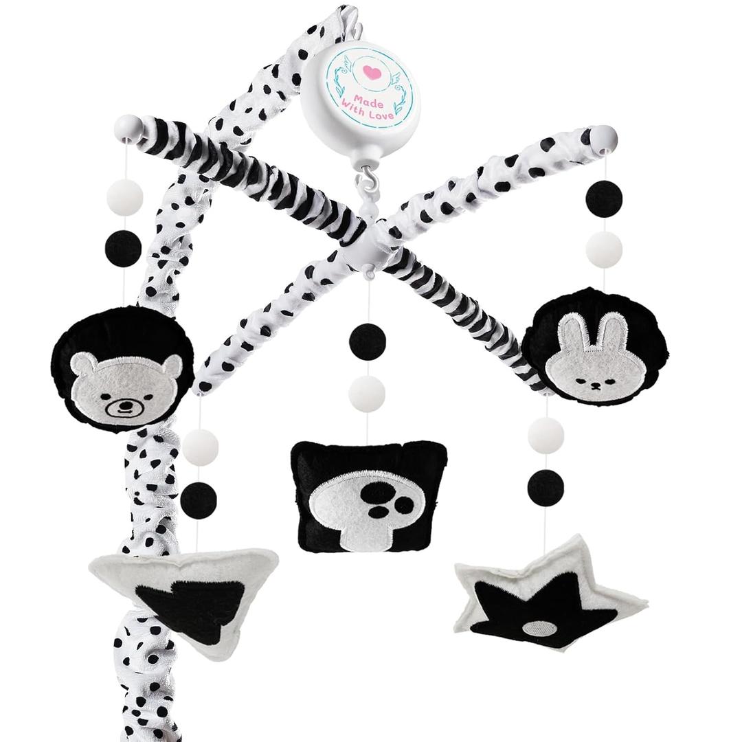 Montessori Baby Crib Mobile  High Contrast Mobile for Crib, Black and White Nursery Mobile with Upgraded 3-Mode Music Box, Visual Development, Fits Standard Cribs