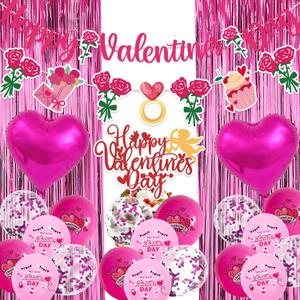 Valentine's Day Decorations Kit - 18 Latex Balloons, 2 Heart Foil Balloons, "Happy Valentine's Day" Banner, Fringe Curtain & Cake Topper for Romantic Valentines Day Party Decor, Anniversary, Wedding