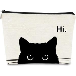 Cute Cat Makeup Bag, Kitty Cosmetic Zipper Travel Toiletry Bag, Black Cat Gifts for Women & Teen Girls (EXP 05/17/29)