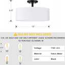 3 Light 15" Semi-Flush Mount Ceiling Light Fixture Off White Fabric Drum Shade Dark Grey Finish for Bedroom, Dining Room, Corridor, Living Room
