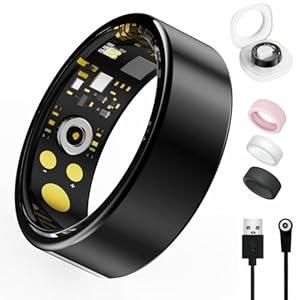 Smart Ring For Women Men, Health Tracker with Heart Rate, Blood Oxygen, Blood Pressure, Sleep Monitor, Step Counting, IP68 Waterproof Fitness ring, No App Fees for iPhone & Android (Black, 11#)