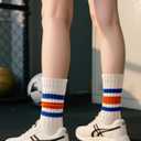 Retro Striped Crew Socks Sport Socks,Casual Cotton Stretchy Socks, with Seamless Toe for Men and Women Multicolor (White)