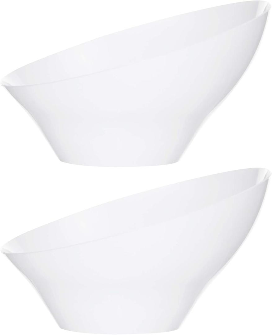 PLASTICPRO Disposable Angled Plastic Bowls Round Medium Serving Bowl, Elegant for Party's, Snack, or Salad Bowl, White, Pack of 4