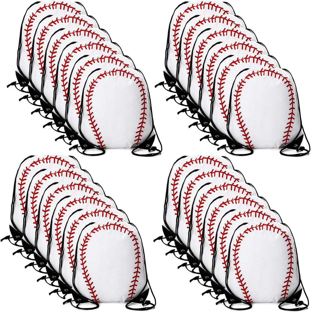 Sadnyy 24 Pcs Baseball Birthday Party Favors Baseball Drawstring Bags Softball Backpack Swag Bag Ideas Gift for Team(White, Red)