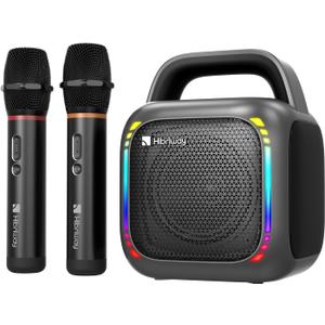 Karaoke Machine with 2 Wireless Microphones, Portable 5.0 Bluetooth Speaker for Adults & Kids, with 50W Speaker,Handle &RGB Lights, Supports TF Card/USB/Aux in/TWS,for Home,Party,Performance,Meeting