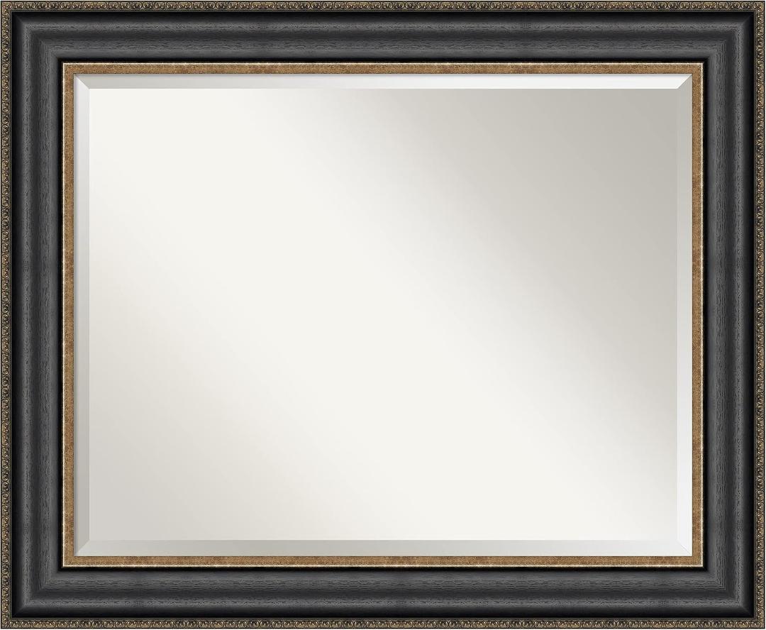 Amanti Art Black Bathroom Mirror for Over Sink, 28x34 Thomas Black Bronze Rectangle Vanity Mirror, Large Traditional Frame, Hangs Horizonally and Vertically, Bathroom Wall Decor, Beveled Edge