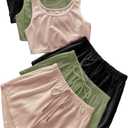 GORGLITTER Women's Summer Lounge Set Soft Athleisure Outfit for Vacation and Casual Wear (Medium, Beige Green Black)
