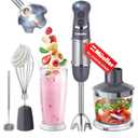 Mueller Multistick 5-in-1 Immersion Blender Handheld,12 Speed Hand Mixer-Turbo Boost,Heaviest Duty Copper Motor,Titanium reinforced Blades Hand Blender,Milk Frother Wand,Whisk,Beaker,Chopper,Grey
