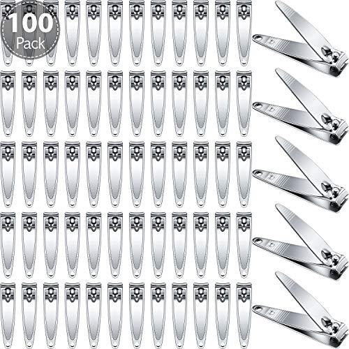 Mudder 100 Pieces Nail Clippers Set Bulk for Men Women, Silver Ultra Sharp Stainless Steel Fingernail Toenail Clippers Flat Portable Travel Sturdy Trimmer Manicure with Keychain Hole for Home Hotel,200 Pcs Emery Boards for Nails