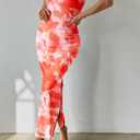 PRETTYGARDEN Women's Summer Wedding Guest Dress Strapless Tube Top Maxi Bodycon Long Floral Mesh Beach Vacation Party Dresses (Medium, Print Light Orange)