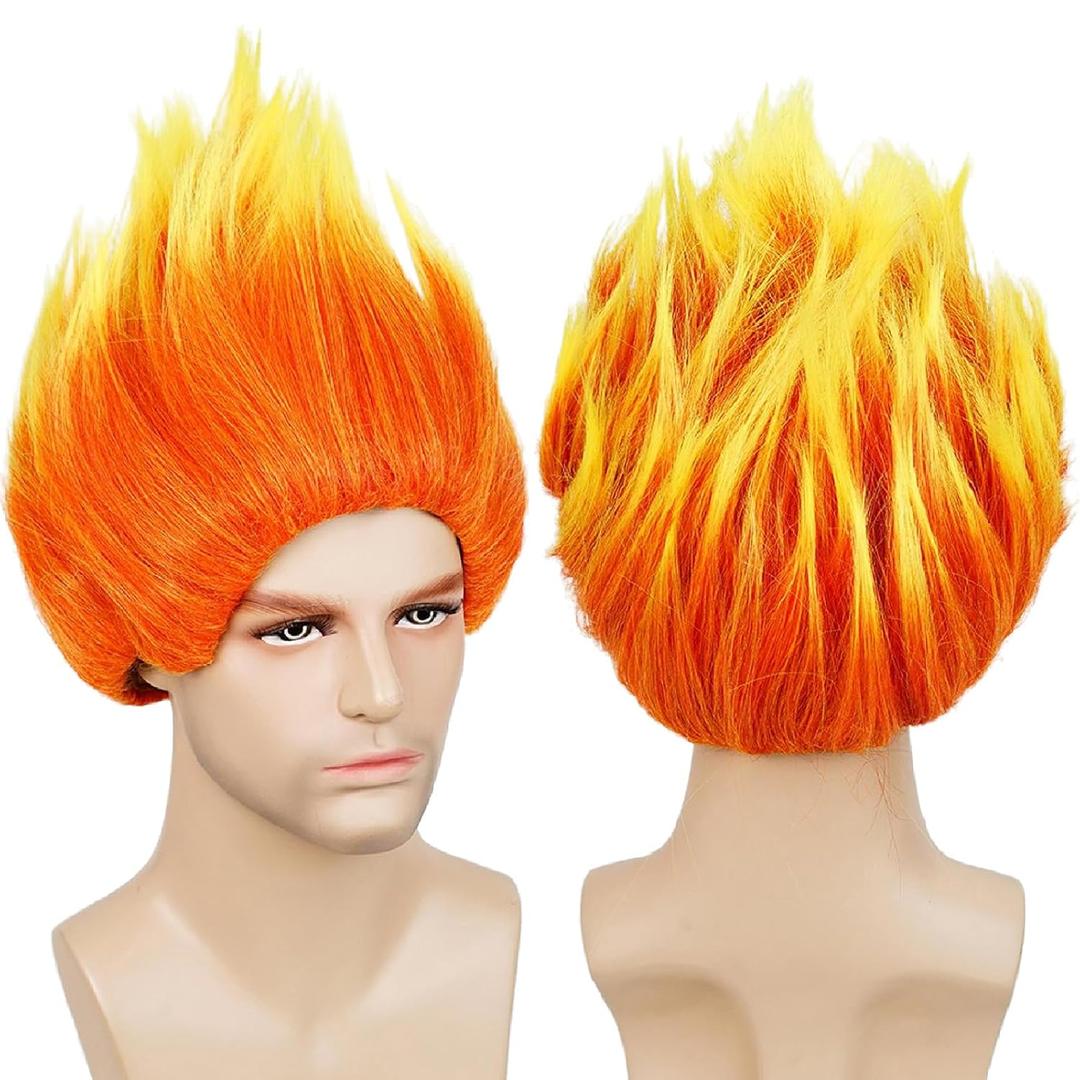 Wiggy Mermaid Pre-Styled Fire Wig Orange Ombre Wig Spiky Funny Hair Wig + Wig Cap for Halloween Costume Party Cosplay