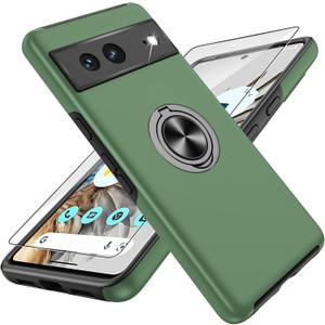 for Pixel 7 Case with HD Screen Protector, Shockproof for Google Pixel 7 Phone Case with 360 Magnetic Ring Holder Kickstand Phone Case for Google Pixel 7,Green