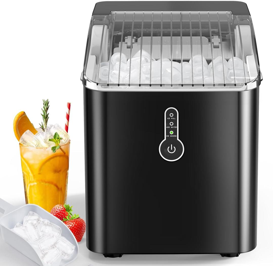 Countertop Ice Maker, Portable Ice Maker with Self-Cleaning, 26Lbs/24Hrs, 9 Cubes in 8 Mins, One-Click Operation, Compact Ice Makers Countertop with Ice Scoop/Basket for Home/Kitchen/Office/Bar, Black