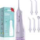 Leominor Water Dental Flosser Pick for Teeth, 300ML Portable Oral Irrigator Upgraded Tank Removable,IPX7 Waterproof, Rechargeable Travel Teeth Cleaner, Professional Electric Flossing Machine(T-Purple)