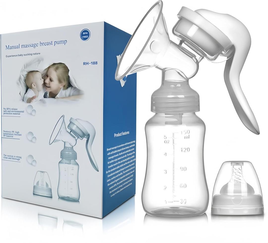 Manual Breast Pump with Non-Slip Design, Microwave Safe Milk Collection Bottle, Heat Resistant