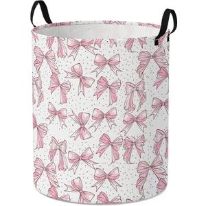 Pink Laundry Basket for Bedroom,Dirty Clothes Basket,Laundry Basket with Handles,Kids Girls Room Canvas Hamper Bag,Blankets,Towel,Toy Storage Organizer (02)