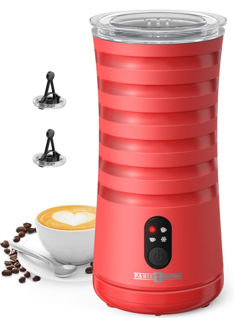 Milk Frother, Paris Rhône 4-in-1 Milk Frother and Steamer, Non-Slip Stylish Design, Hot & Cold Milk Steamer with Temperature Control, Auto Shut-Off Frother for Coffee, Latte, Cappuccino, Macchiato