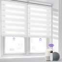 Allesin Motorized Zebra Blinds for Window with Remote, Compatible with Alexa, Smart Dual Layer Shades, Smart Zebra Roller Shades Light Filtering Dry Battery Motor, for Home Office(White, H72 x W29) (29"W x 72"H)