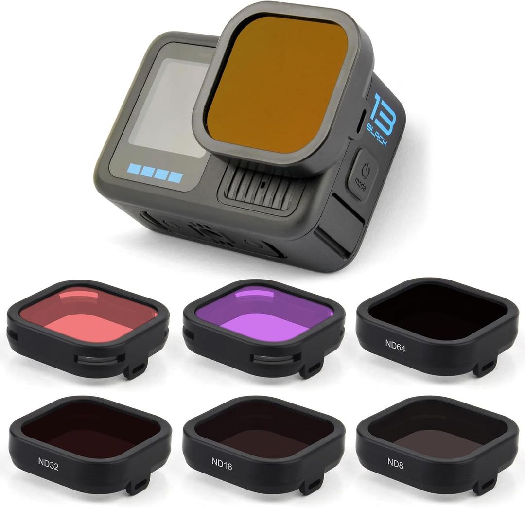 GEPULY 6-Pack ND Filter Lens Set for GoPro Hero 13 Black, ND8, ND16, ND32, ND64, Light Red, Magenta Filters, Snorkel Filter, Neutral Density Circular Polarizer, Protective for Color Correction