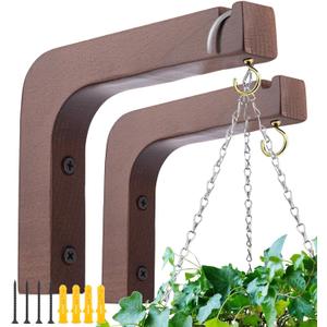 2 Pack Wooden Wall Hooks for Hanging Plants,Lanterns,Flower Bracket,Wind Chimes,Bird Feeders,Macrame Plant Hangers,5.9 inch Wooden Plant Hangers for Indoor Outdoor, Walnut Color