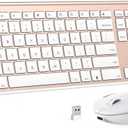 Wireless Keyboard and Mouse Combo, 2.4GHz Ultra-Slim Aluminum Rechargeable Keyboard with Whisper-Quiet Mouse for Windows, Laptop, PC, Desktop - White Gold
