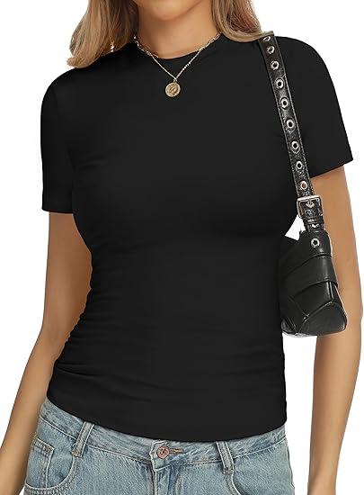  YOGINGO Basic Womens Crew Neck Short Sleeve T Shirt Slim Fit Tees Summer Y2k Going Out Fitted Top 2026 Cute Tight Shirts, Size M