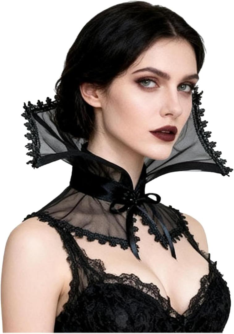 L'VOW Women Black Victorian Collar Standing Vampire Collar Detachable Dracula Collar Witch Gothic Accessories