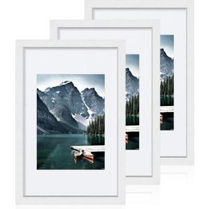 Hongkee 8x12 White Picture Frames set of 3, Made of Wooden and Glass Photo frame - Displays 6x8 Picture with Mat or 8 x 12 Poster without Mat, Desktop & Wall Collage Frame set