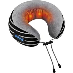 Neck Massager with Heat for Pain Relief Deep Tissue, Kneading Shiatsu Heated Neck Massager Cordless Pillow U-Shape Airplane Pillow for Travel Office Home , Massager Gifts for Men Women Dad Mom, Grey