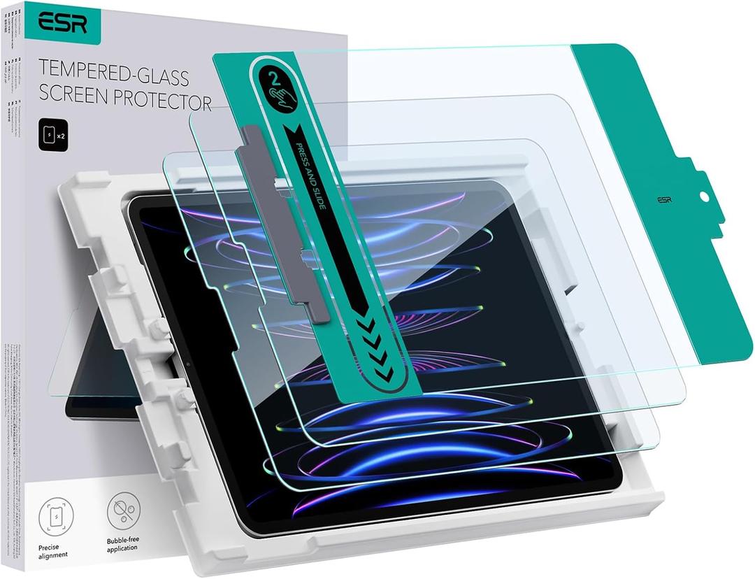 ESR 2 Pack Screen Protector for iPad Air 5th/4th Generation(2022/2020), iPad Pro 11 Inch (2022/2021/2020/2018) Screen Protector, Tempered Glass Film with Easy Application Tray, Anti-Scratch, HD (Classic)