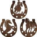 Junkin 3 Pcs Western Wall Decor Horseshoe Wood Wall Art Decor Cowboy Party Decorations Rustic Horse Shoes Decoration Hanging Western Country Cowboy Decorations for Home Bedroom Bathroom