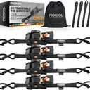 Retractable Ratchet Straps (4-Pack) - 1 Inch x 10 Feet (1,764lb Break Strength) - Heavy Duty Auto Self Retracting Tie Down Straps for Truck, Cargo Trailer, Motorcycle, ATV, UTV - Black