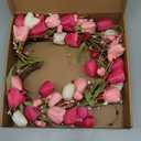 VioletEverGarden Valentines Day Wreath 18 Inch Valentines Day Door Wreath with White Pink Red Tulip Berry and Green Leaf Valentines Heart Wreaths for Valentines Day Wedding Festival Decor