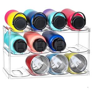 LARGER Compartment - 3 Tier Stackable Water Bottle Organizer Holder - for Stanley 40oz & Others' Large Tumbler - Clear Wine Rack, 12 Cup Bottle Holder for Cabinet Home Countertop Fridge Pantry Shelf
