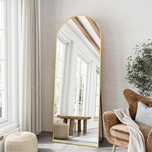 TinyTimes 57"x20" Arched Full Length Mirror, Full Floor Mirror with Stand, Large Full Body Mirror, Wall Mirror for Bedroom Living Room, Aluminum Frame (Gold)