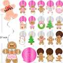 Christmas Gingerbread Man Hanging Swirls 20Pcs Gingerbread Theme Party Decorations Xmas Gingerbread Party Ceiling Swirls Pink Gingerbread Man Hanging Streamers for Winter Holiday Party Supplies